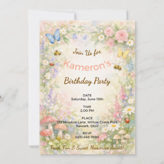 Whimsical Garden Birthday Pastel Butterflies Bee Kaart
