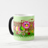 Whimsical Garden Bug Green Fence Funky Cute Kind Magische Mok (Voorkant links)
