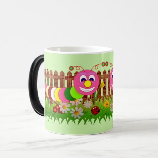 Whimsical Garden Bug Green Fence Funky Cute Kind Magische Mok (Voorkant links)