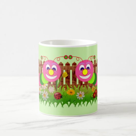 Whimsical Garden Bug Green Fence Funky Cute Kind Magische Mok (Center)