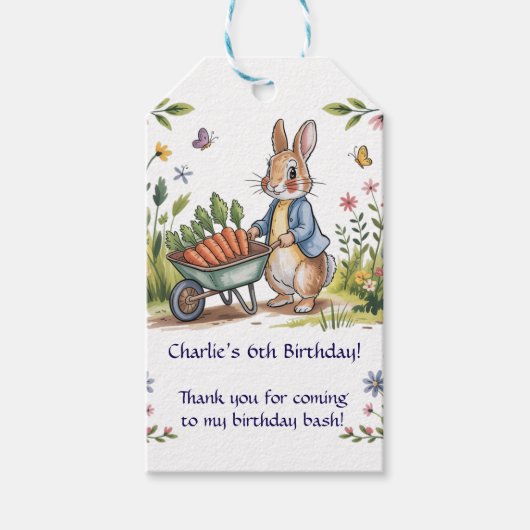 Whimsical Garden Bunny Boy Verjaardag Basgunst Cadeaulabel (Voorkant)