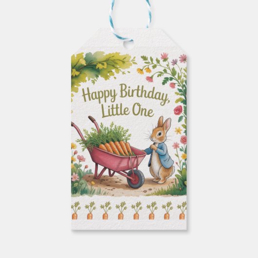 Whimsical Garden Bunny Boy Verjaardag Basgunst Cadeaulabel (Achterkant)