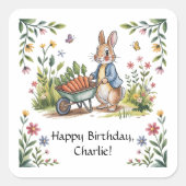 Whimsical Garden Bunny Boy Verjaardag Bash Vierkante Sticker (Voorkant)