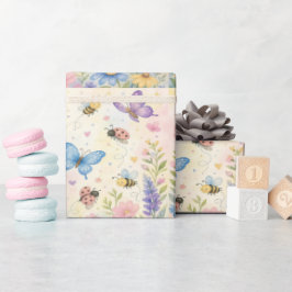 Whimsical Garden Butterfly Ladybug Bees Floral Cadeaupapier