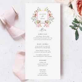 Whimsical Garden Crest Wildflower Bruiloft Menu's