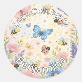 Whimsical Garden Cute Butterfly Bee Ladybug Party Ronde Sticker