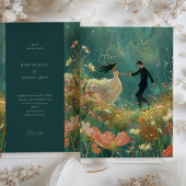 Whimsical Garden Dance - Blauwgroen en koraal brui Kaart