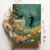 Whimsical Garden Dance - Blauwgroen en koraal brui Kaart