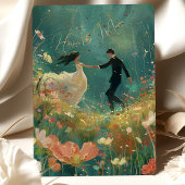 Whimsical Garden Dance - Blauwgroen en koraal brui Kaart