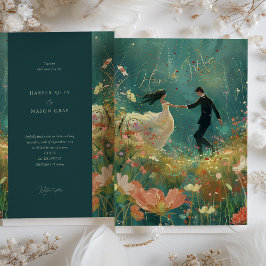 Whimsical Garden Dance - Blauwgroen en koraal brui Kaart