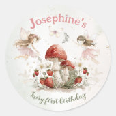 whimsical garden fairy first birthday girl ronde sticker (Voorkant)