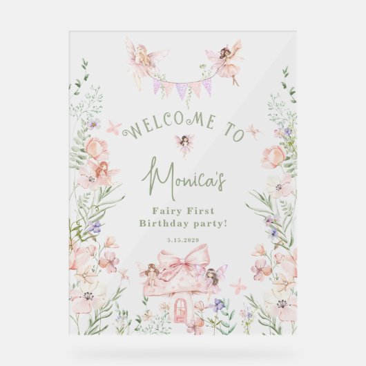 Whimsical garden Fairy First Birthday Welcome Acryl Bord (Voorkant)