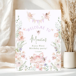 Whimsical garden Fairy First Birthday Welcome Poster