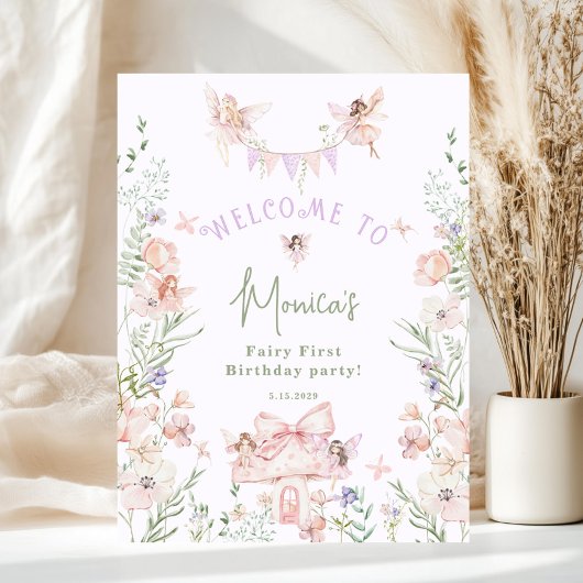 Whimsical garden Fairy First Birthday Welcome Poster