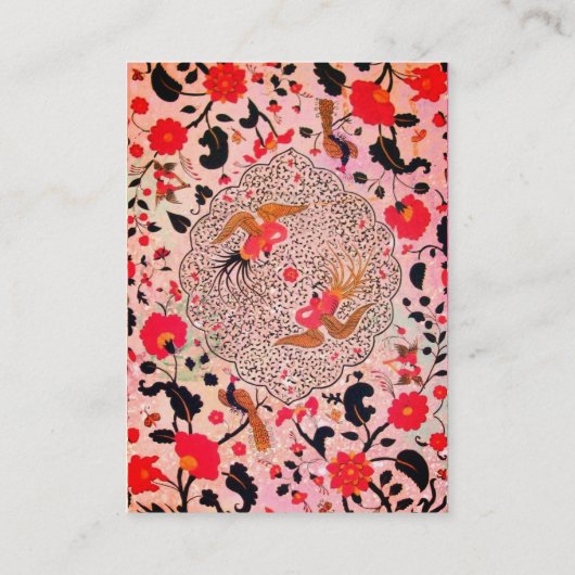 WHIMSICAL GARDEN FLOWERS AND BIRDS IN PINK Floral Visitekaartje (Achterkant)