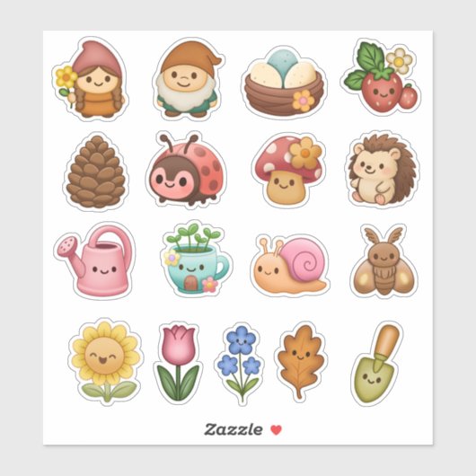 Whimsical Garden Friends Custom-Cut Vinyl Sticker (Vel)