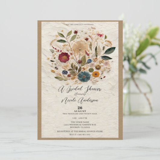Whimsical Garden Geperste Bloemen Boheemse Bruidst Kaart (Staand voorkant)