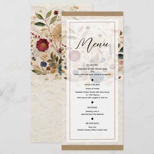 Whimsical Garden Geperste Bloemen Boheemse Menu (Voorkant / Achterkant)