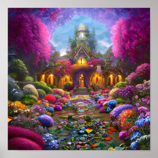 Whimsical Garden gevuld met bloemen Poster (Voorkant)