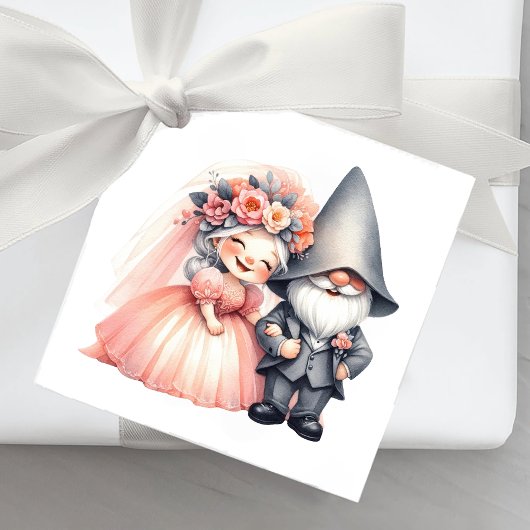 Whimsical Garden Gnome Bruid Bruidegom Rustieke br Bedankjes Labels