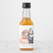 Whimsical Garden Gnome Bruid Bruidegom Sinaasappel Likeurfles Etiket (Voorkant)