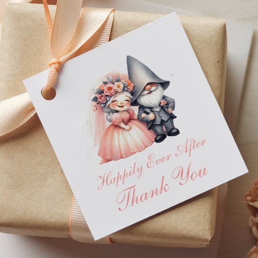 Whimsical Garden Gnome Oranje bruiloft Bedankt Bedankjes Labels