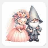 Whimsical Garden Gnome Romantisch Sprookjeshuwelij Vierkante Sticker (Voorkant)