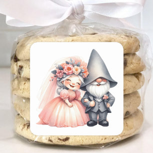 Whimsical Garden Gnome Romantisch Sprookjeshuwelij Vierkante Sticker