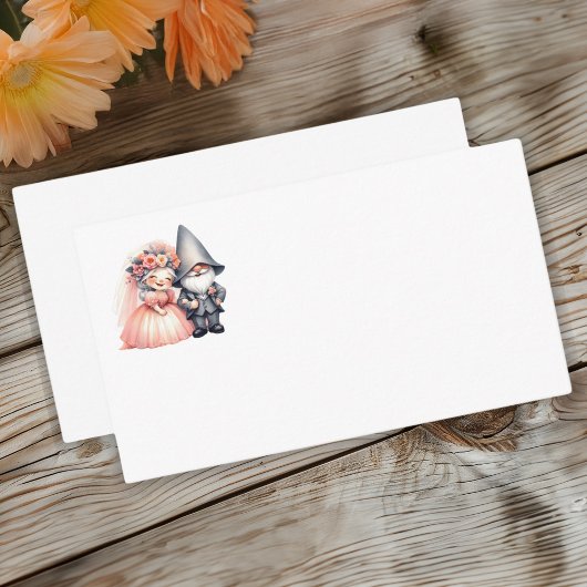 Whimsical Garden Gnome Rustic Woodland Wedding Plaatskaartje