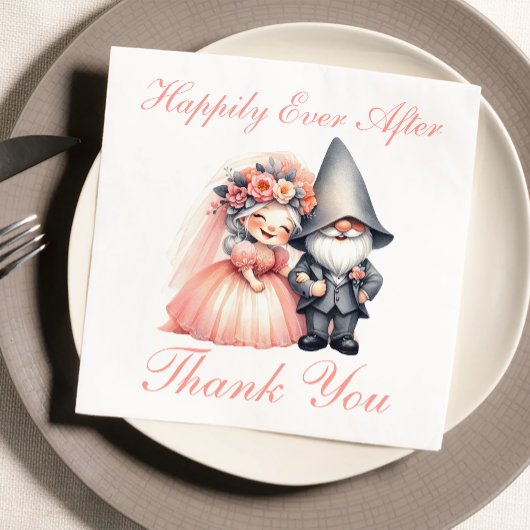 Whimsical Garden Gnome Sinaasappel Dank u bruiloft Servet