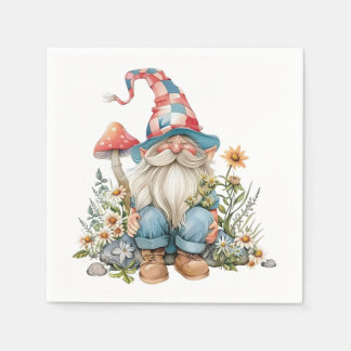 Whimsical Garden Gnome Wildflowers Bloemen Zomer Servet