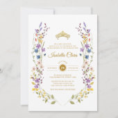 Whimsical Garden Gold Quinceañera Uitnodigingen (Voorkant)