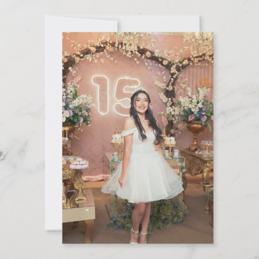 Whimsical Garden Gold Quinceañera Uitnodigingen (Achterkant)