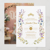 Whimsical Garden Gold Quinceañera Uitnodigingen (Voorkant / Achterkant)