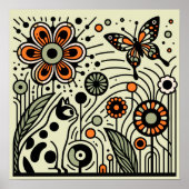 Whimsical Garden Harmony: Kat, bloemen en boter Poster (Voorkant)