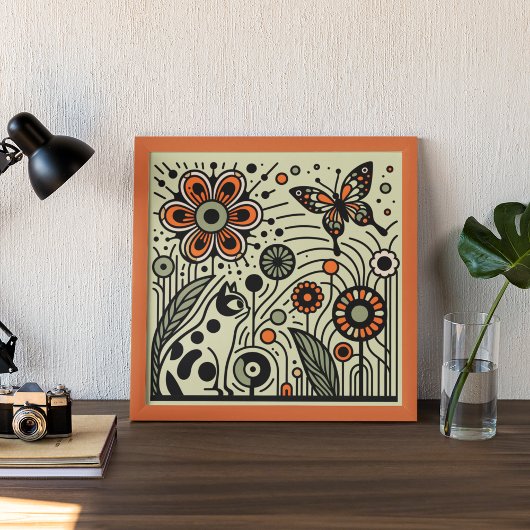 Whimsical Garden Harmony: Kat, bloemen en boter Poster