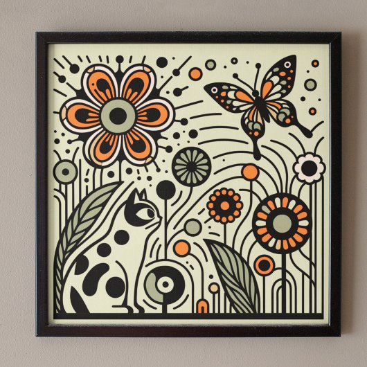 Whimsical Garden Harmony: Kat, bloemen en boter Poster