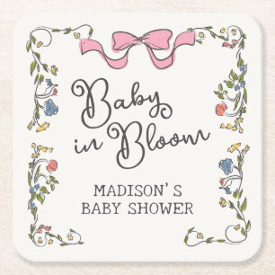 Whimsical Garden Party Doodle Floral Baby shower Kartonnen Onderzetters