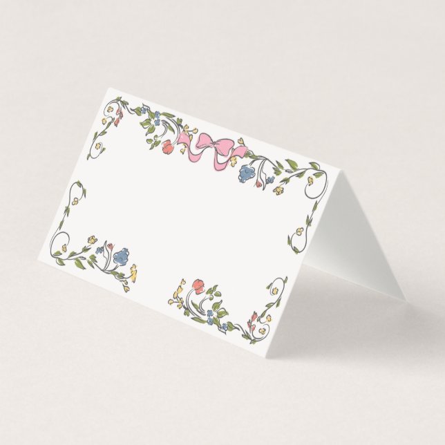 Whimsical Garden Party Doodle Floral Place Card Kaart (Voorkant)