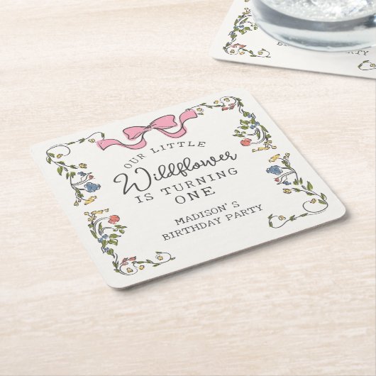 Whimsical Garden Party Doodle Floral Verjaardag Kartonnen Onderzetters (Schuin)