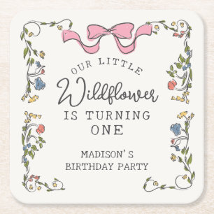 Whimsical Garden Party Doodle Floral Verjaardag Kartonnen Onderzetters
