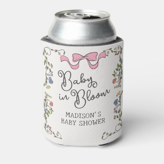 Whimsical Garden Party Floral Doodle Baby shower Blikjeskoeler (Blikje Achterkant)