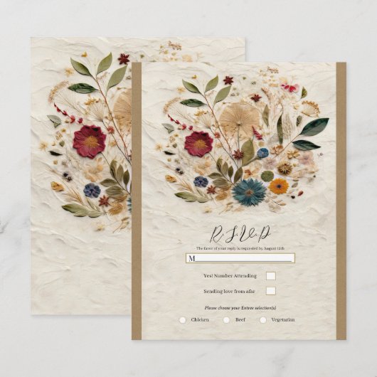 Whimsical Garden Pressed Flowers Boheemse RSVP Kaart (Voorkant / Achterkant)