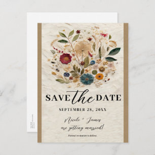 Whimsical Garden Pressed Flowers Save the Date Aankondigingskaart