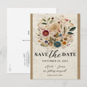 Whimsical Garden Pressed Flowers Save the Date Aankondigingskaart (Voorkant / Achterkant)