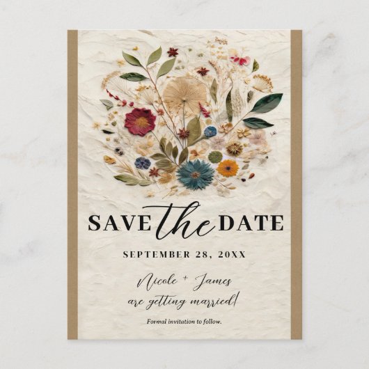Whimsical Garden Pressed Flowers Save the Date Aankondigingskaart (Voorkant)