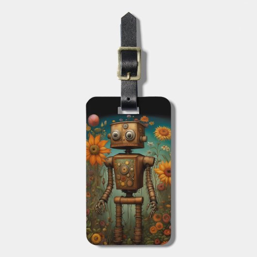 Whimsical Garden Robot | Digitale kunst Bagagelabel (Voorkant verticaal)