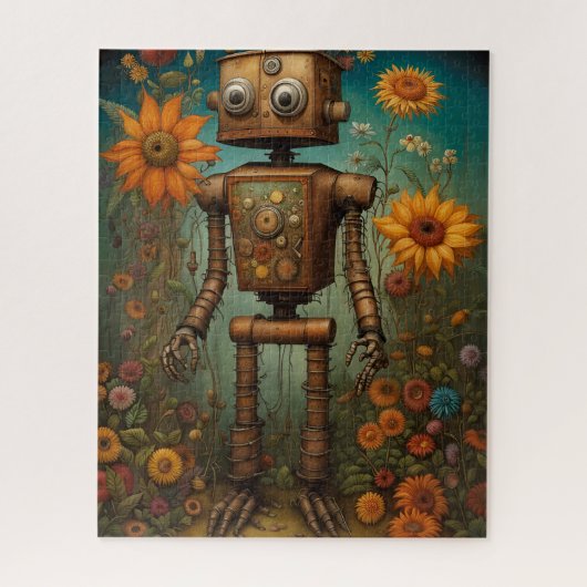 Whimsical Garden Robot | Digitale kunst Legpuzzel (Verticaal)