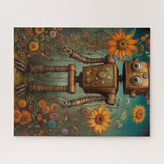 Whimsical Garden Robot | Digitale kunst Legpuzzel (Horizontaal)