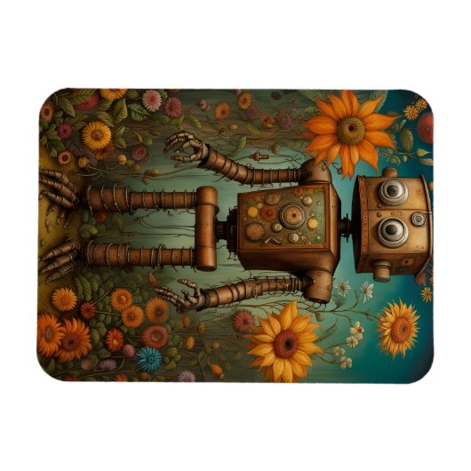 Whimsical Garden Robot | Digitale kunst Magneet (Horizontaal)